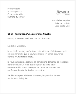 Résiliation d'un contrat Novelia