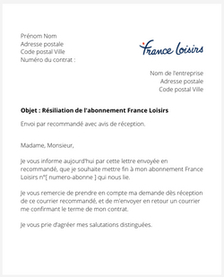 La lettre de résiliation d'un abonnement France Loisirs