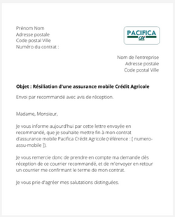 Résilier une assurance mobile Pacifica Crédit Agricole