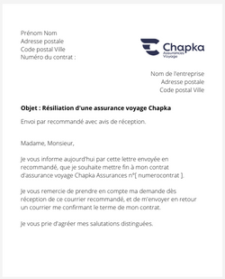 Résiliation d'une assurance voyage Chapka Assurances