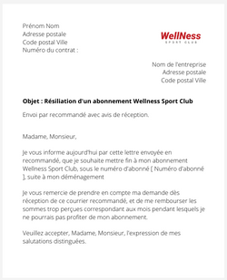Résiliation d'un abonnement Wellness Sport Club