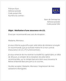 Résilier une assurance vie LCL