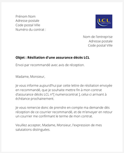 La résiliation d'un contrat décès LCL