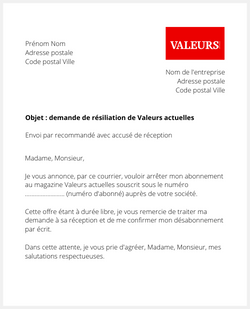 Lettre pour résilier Valeurs Actuelles