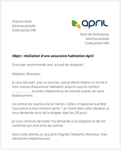 lettre pour resilier une assurance logement april