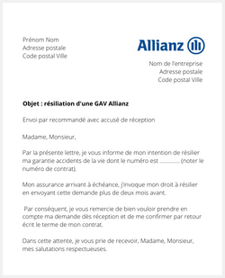 Lettre pour résilier une GAV Allianz