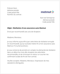 La résiliation d'un contrat auto Matmut