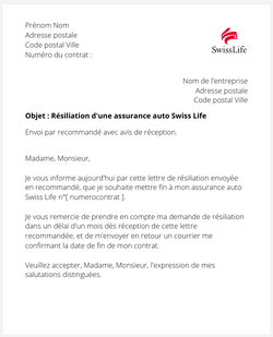 La résiliation d'un contrat auto Swiss Life