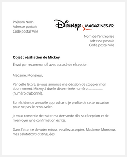 Lettre pour résilier un magazine Mickey