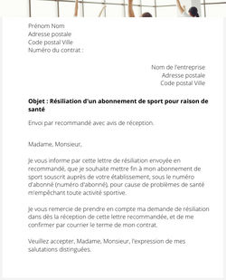 La résiliation d'un abonnement de sport pour raison de santé