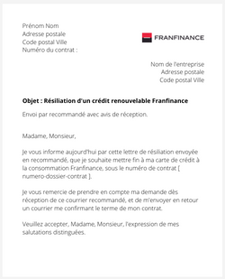 La résiliation d'un crédit renouvelable Franfinance