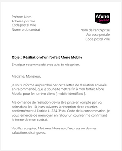 La résiliation d'une offre Afone Mobile