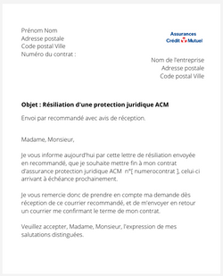 La résiliation d'une protection juridique ACM