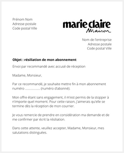 Lettre pour résilier Marie Claire Maison