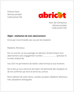 Lettre pour résilier Abricot