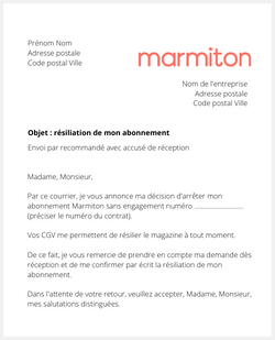 Lettre pour résilier Marmiton