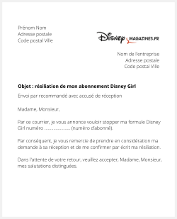 Lettre pour résilier Disney Girl