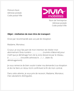 Lettre pour résilier Divia