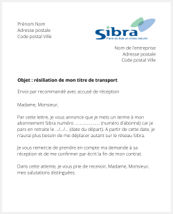 Lettre pour résilier la Sibra