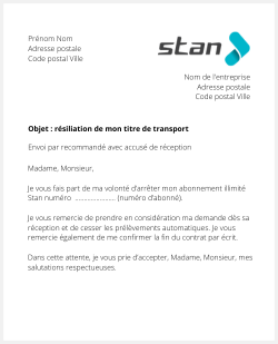 Lettre pour résilier Stan