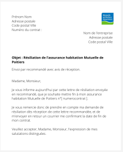 La résiliation d'un contrat habitation Mutuelle de Poitiers