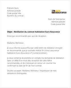 La résiliation d'un contrat logement Euro Assurance