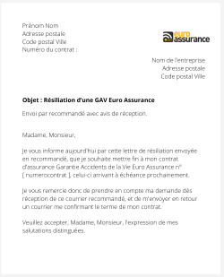 La résiliation d'une GAV Euro Assurance