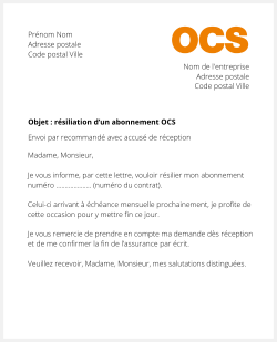 Lettre pour résilier un abonnement OCS