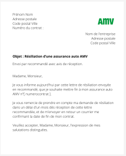 La résiliation d'une assurance auto AMV