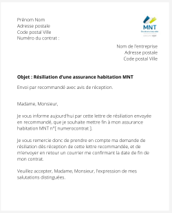 La résiliation d'une assurance logement MNT