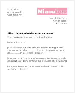 Lettre pour résilier Miaoubox