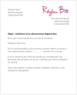 Lettre pour résilier Régime Box