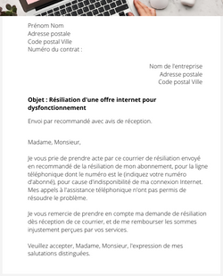 La lettre de résiliation d'une box internet pour dysfonctionnement