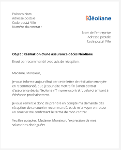 La résiliation d'une assurance décès Néoliane