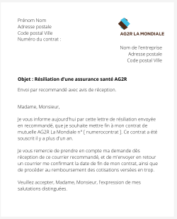 La résiliation d'une assurance santé AG2R