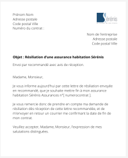 La résiliation d'une assurance habitation Sérénis