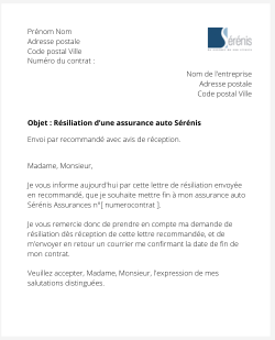 La résiliation d'un contrat auto Sérénis Assurances