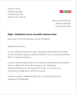 La résiliation d'une mutuelle pour animaux Aloa Assurances