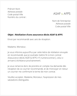 La résiliation d'une assurance décès ASAF & AFPS