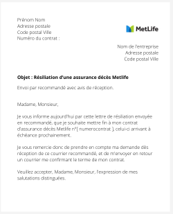 La résiliation d'un contrat décès Metlife