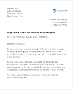 La résiliation d'une assurance santé Cegema