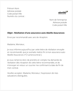 La résiliation d'un contrat auto Abeille Assurances