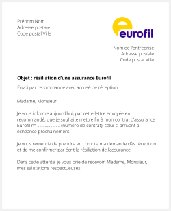 la lettre pour resilier une assurance eurofil
