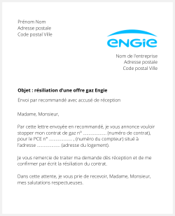 Lettre pour résilier une offre gaz Engie