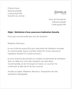 La résiliation d'une assurance logement Novelia