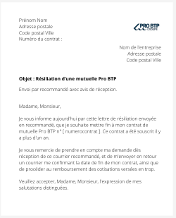 La résiliation d'une assurance santé Pro BTP