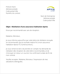 La résiliation d'une assurance habitation Apivia