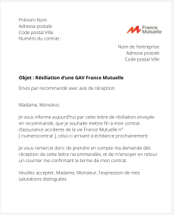 La résiliation d'une assurance accidents de la vie France Mutuelle