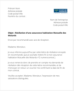 La résiliation d'une assurance logement Mutuelle des Motards