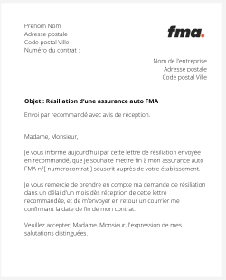 La résiliation d'un contrat auto FMA